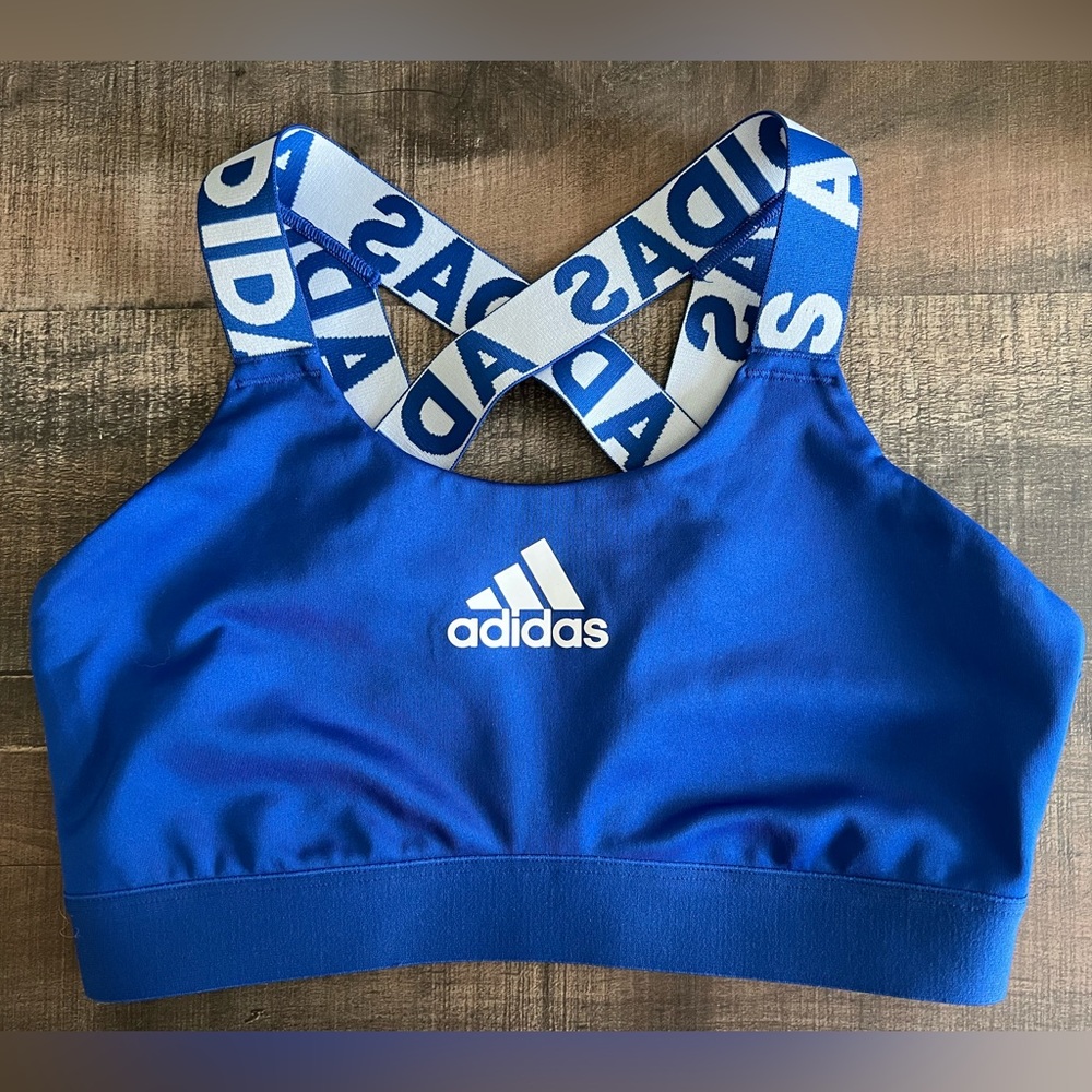 Adidas sports bra in royal blue & white. Size Small fits like an Extra Small